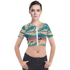 Mountains Countryside Agriculture Short Sleeve Cropped Jacket by Salmanaz77