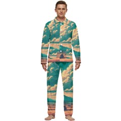 Mountains Countryside Agriculture Men s Long Sleeve Velvet Pocket Pajamas Set by Salmanaz77