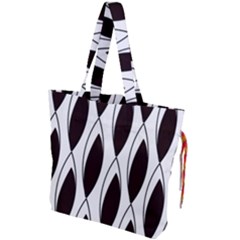 Black Minimalist Leaves Drawstring Tote Bag by ConteMonfrey