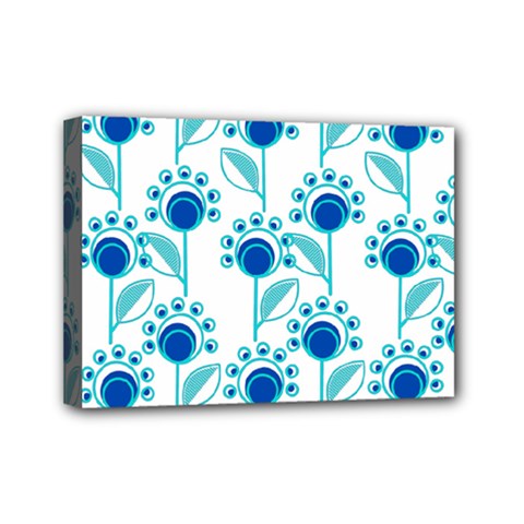 Blue Daisy Minimalist Leaves   Mini Canvas 7  X 5  (stretched) by ConteMonfrey