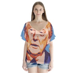 Orange Donald Trump V-neck Flutter Sleeve Top by vintagetrump