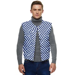 Blue And White Abstract Stripes Men s Button Up Puffer Vest	 by SpinnyChairDesigns