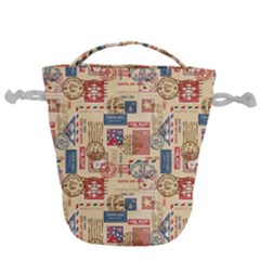 Letters Writing Paper Text Pattern Drawstring Bucket Bag by Apenda