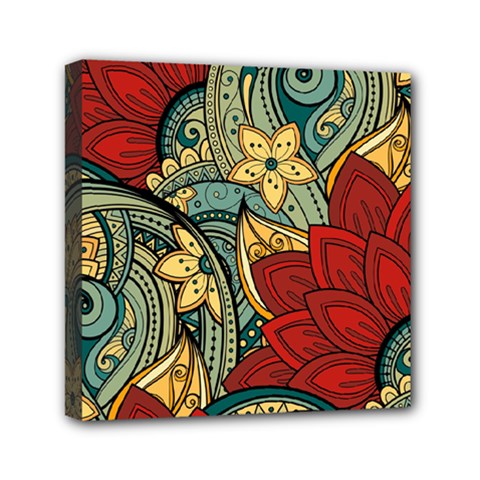 Pattern Shape Colorful Flower Leaves Mini Canvas 6  X 6  (stretched) by Posterlux