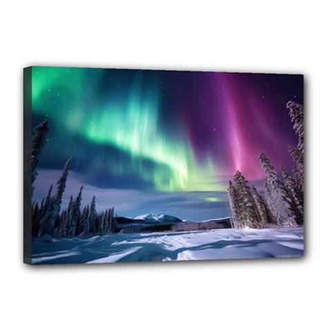 Northern Lights Aurora Night Nature Canvas 18  X 12  (stretched) by Posterlux