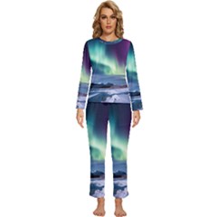 Northern Lights Aurora Night Nature Womens  Long Sleeve Lightweight Pajamas Set by Posterlux