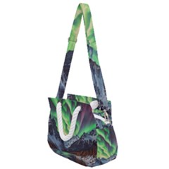 Lake Mountains Aorora Northern Lights Snow Rope Handles Shoulder Strap Bag by Paksenen