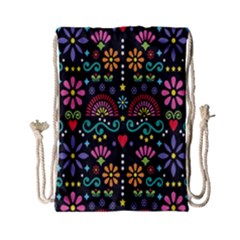 Mexican Folk Art Seamless Pattern Colorful Drawstring Bag (small) by Paksenen