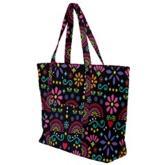 Mexican Folk Art Seamless Pattern Colorful Zip Up Canvas Bag by Paksenen