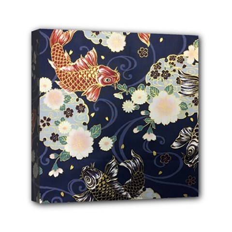 Japanese Wave Koi Illustration Pattern Mini Canvas 6  X 6  (stretched) by Ndabl3x