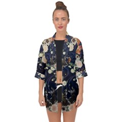 Japanese Wave Koi Illustration Pattern Open Front Chiffon Kimono by Ndabl3x