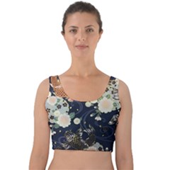 Japanese Wave Koi Illustration Pattern Velvet Crop Top by Ndabl3x