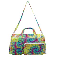 Fractal Spiral Abstract Background Vortex Yellow Sports Gym Duffle Bag With Shoe Compartment by Ket1n9