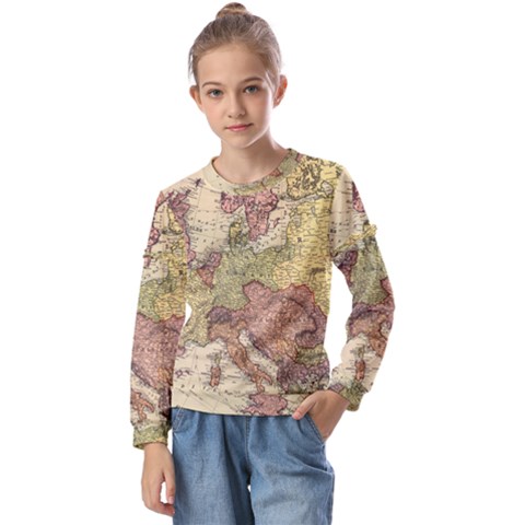 Retro Old Vintage Map Of Europe Kids  Long Sleeve T-shirt With Frill  by Bedest