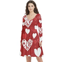 Valentine Long Sleeve V-neck Skater Dress With Pockets by pollyparadiseartshop