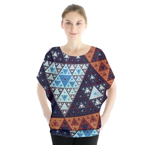 Fractal Triangle Geometric Abstract Pattern Batwing Chiffon Blouse by Cemarart