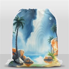 Delicate Watercolor Painting Surreal Oasis Scene With Intense Dramatic Lighting Drawstring Bag (small) by pollyparadiseartshop