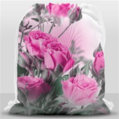 Roses Floral Flowers Nature Pink Romance Romantic Valentines Day Love Drawstring Bag (large) by Cemarart