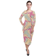 Abstract Pattern Design Scrapbooking Quarter Sleeve Midi Velour Bodycon Dress by Paksenen