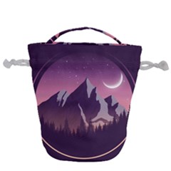 Mountain Night Crescent Moon Drawstring Bucket Bag by Bedest