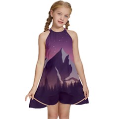 Mountain Night Crescent Moon Kids  Halter Collar Waist Tie Chiffon Dress by Bedest
