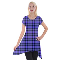 Blue Tartan Plaid 1 Short Sleeve Side Drop Tunic by dressshop