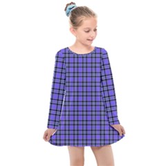 Blue Tartan Plaid 1 Kids  Long Sleeve Dress by dressshop