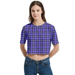 Blue Tartan Plaid 1 Women s Round Neck Short Sleeve Crop Top by dressshop