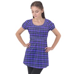 Blue Tartan Plaid 1 Puff Sleeve Tunic Top by dressshop