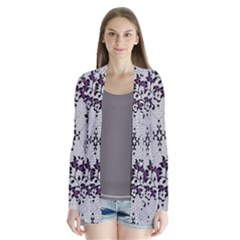 Elegant Purple Floral Jacquard Mesh Lace Fabric Drape Collar Cardigan by ArtfulThreads