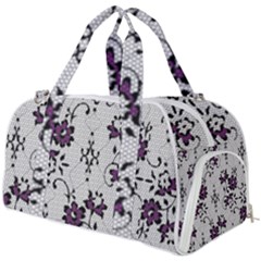 Elegant Purple Floral Jacquard Mesh Lace Fabric Burner Gym Duffel Bag by ArtfulThreads