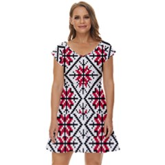 Ukrainian Folk Seamless Pattern Ornament Ethnic Ornament Border Element Traditional Art Short Sleeve Tiered Mini Dress by Grandong