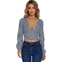 Blue Ornament Complex Mosaic Print Pattern Long Sleeve Deep-V Velour Top View1