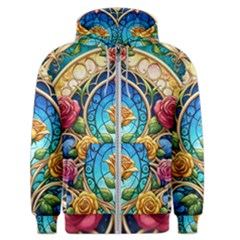 Roses Floral Stained Glass Vibrant Men s Zipper Hoodie by Grandong