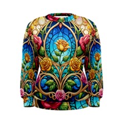 Roses Floral Stained Glass Vibrant Women s Sweatshirt by Grandong