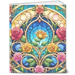 Roses Floral Stained Glass Vibrant 8  X 10  Softcover Notebook by Grandong