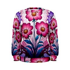 Fantasy Pink Flowers Stained Glass Women s Sweatshirt by Grandong