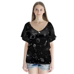 Cosmic Black Space Star V-neck Flutter Sleeve Top by Ndabl3x