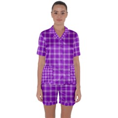 Purple Plaid Tartan 3 Satin Short Sleeve Pajamas Set by dressshop