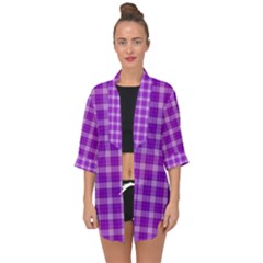 Purple Plaid Tartan 3 Open Front Chiffon Kimono by dressshop