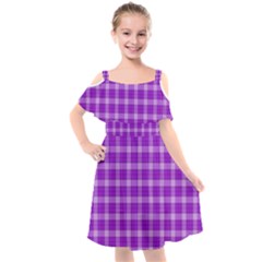 Purple Plaid Tartan 3 Kids  Cut Out Shoulders Chiffon Dress by dressshop