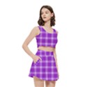 Purple Plaid Tartan 3 Women s Crop Top Pleated Skater Rave Skirt View3