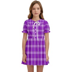 Purple Plaid Tartan 3 Kids  Sweet Collar Dress by dressshop