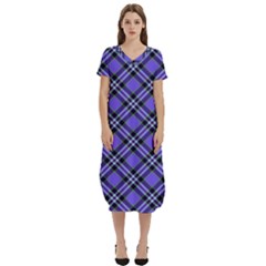 Blue Tartan Plaid 1 Diagonal T-shirt Midi Dress With Pockets by dressshop