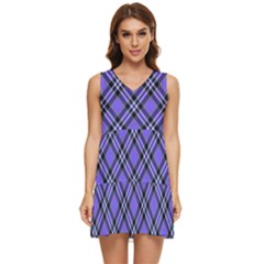 Blue Tartan Plaid 1 Diagonal Tiered Sleeveless Mini Dress by dressshop