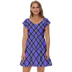 Blue Tartan Plaid 1 Diagonal Short Sleeve Tiered Mini Dress by dressshop