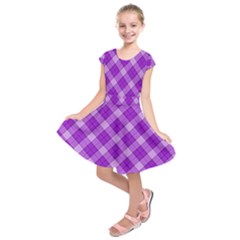 Purple Plaid Tartan 3 Diagonal (2) Kids  Short Sleeve Dress by dressshop