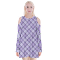 Purple Plaid Tartan 2 Diagonal Velvet Long Sleeve Shoulder Cutout Dress by dressshop