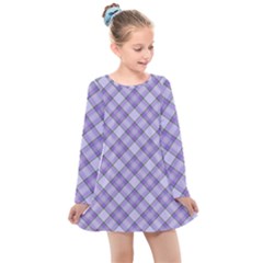 Purple Plaid Tartan 2 Diagonal Kids  Long Sleeve Dress by dressshop
