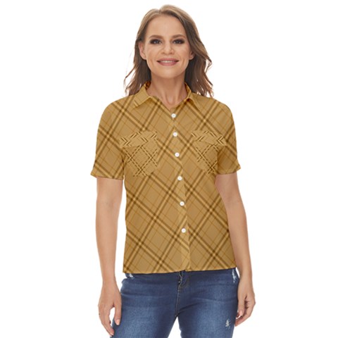 Autumn Fall Plaid Tartan 1 Diagonal Women s Short Sleeve Double Pocket Shirt by dressshop
